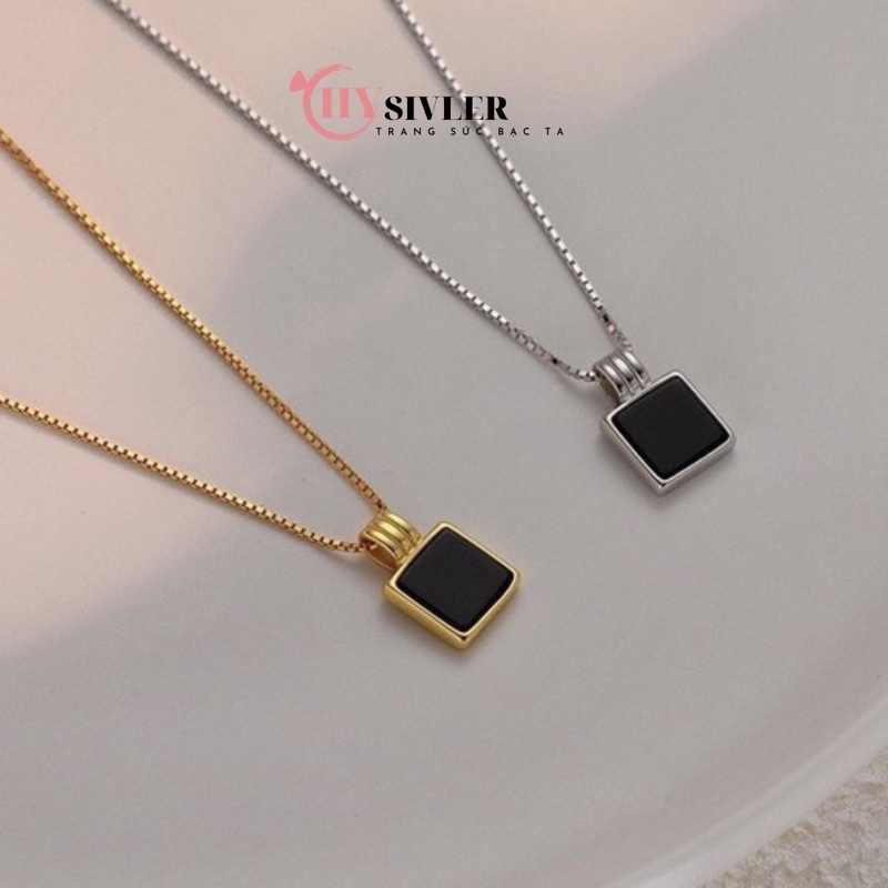 Dây chuyền bạc ý s925 mặt vuông màu đen nhỏ 0,6cm đơn giản sang chảnh phong cách hàn quốc vòng cổ nữ bạc thật CHY SILVER