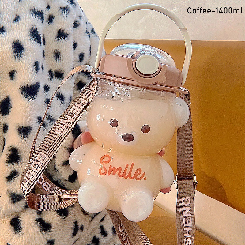 ONLY HOUSE Bình Nước Nhựa Dung Tích Lớn 1000 / 1400ml Thiết Kế Hình Gấu Dễ Thương