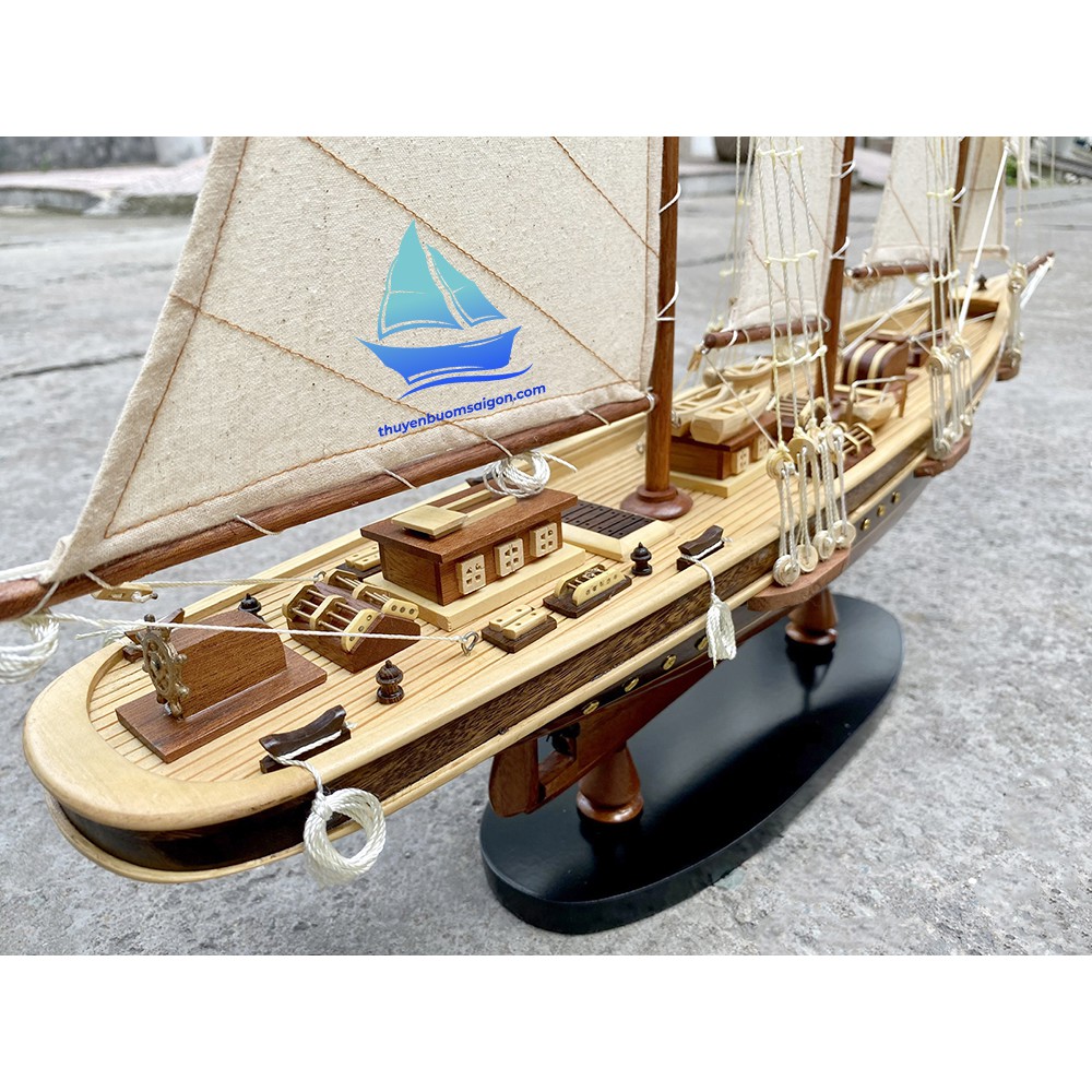 Du thuyền gỗ Atlantic dài 70cm gỗ tự nhiên, mô hình thuyền buồm trang trí, quà tặng khách hàng đối tác