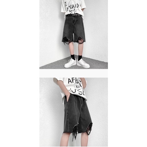 QUẦN SHORT JEANS RÁCH  ỐNG RỘNG NAM NỮ T-A-N Style hàn quốc-QSJ08-chất ngất màu xanh,đen