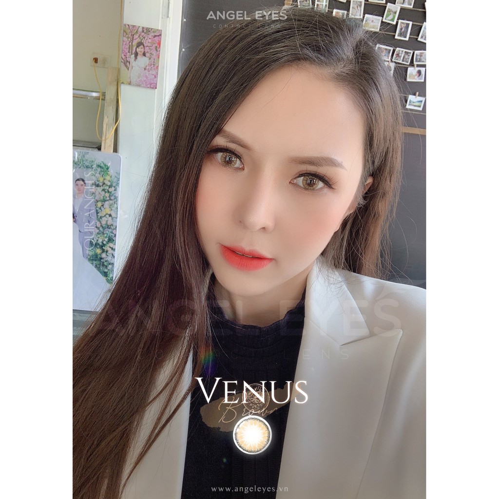 [BÁN CHẠY] Kính áp tròng Angel Eyes VENUS - Lens nâu tây chất liệu Silicone Hydrogel - Đường kính 14.2 - Độ cận 0-6