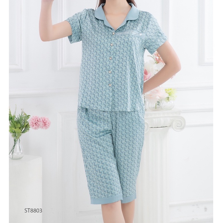 Bộ đồ mặc nhà nữ pijamas lụa Sunfly áo cộc quần ngố ST8803