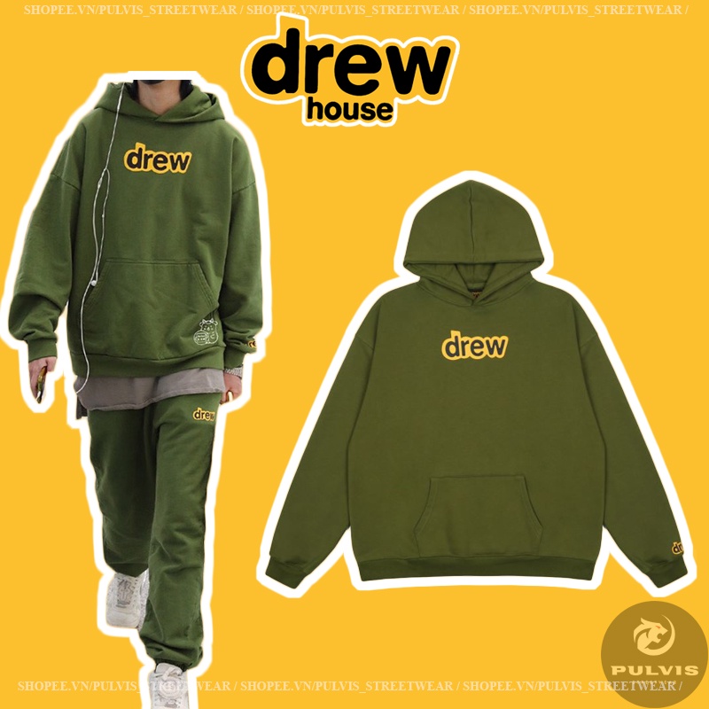 ⚡️[Hight Quality] - Áo Justin Bieber Drew House Mascot Hoodie Pullover Olive cao cấp full tag túi, áo hoodie drew