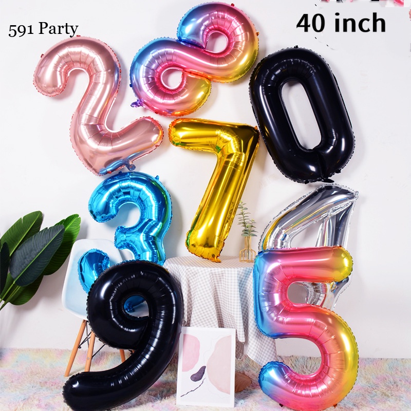 Bong Bóng Nhôm Hình Số 0-9 40 Inch Màu Đen/Xanh Dương/Đỏ Trang Trí Nền Tiệc Sinh Nhật