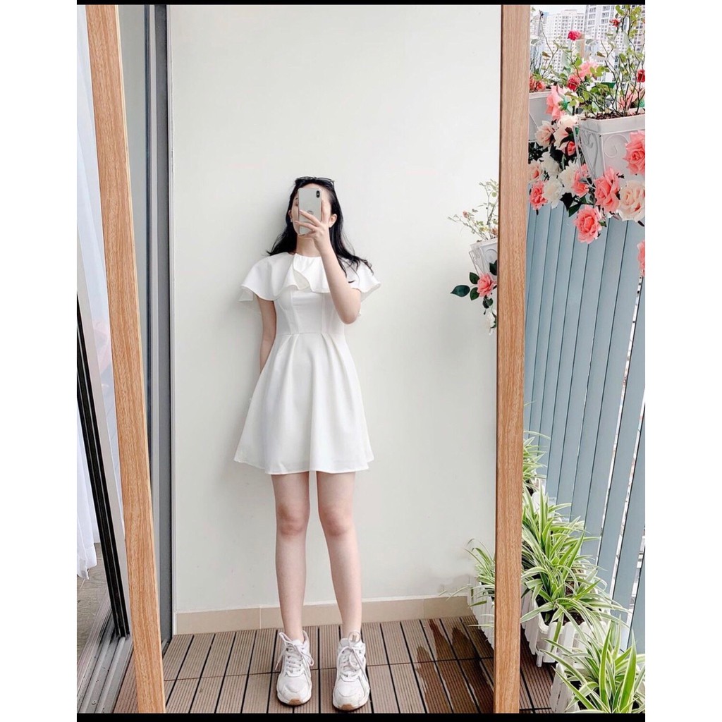 VÁY VIỀN BÈO SÁT NÁCH MÀU TRẮNG ULZZANG - ĐẦM TRẮNG BÈO TẦNG VAI HOT