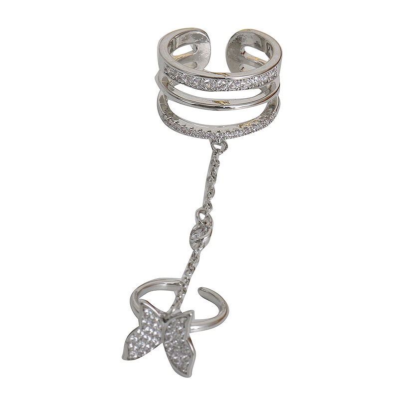 Nhẫn Một Mảnh Đính Đá zircon Tua Rua Hình Bướm Phong Cách Âu Mỹ Cho Nữ