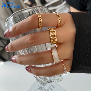 Set 5 Nhẫn Đính Ngọc Trai Kiểu Dáng Đơn Giản Thanh Lịch Dành Cho Nữ