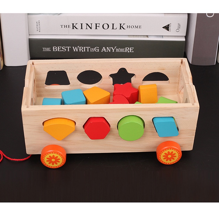 Xe thả khối bằng gỗ đồ chơi thả hình khối hộp thả khối đồ chơi cho bé từ 1 tuổi màu sắc thu hút, chất liệu gỗ nhẵn mịn