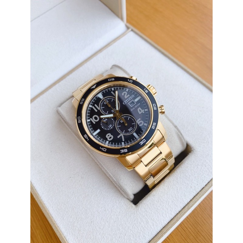 Đồng hồ nam Citizen Eco-Drive Men's Brycen Chronograph Date Gold-Tone CA máy Ecodrive sạc năng lượng