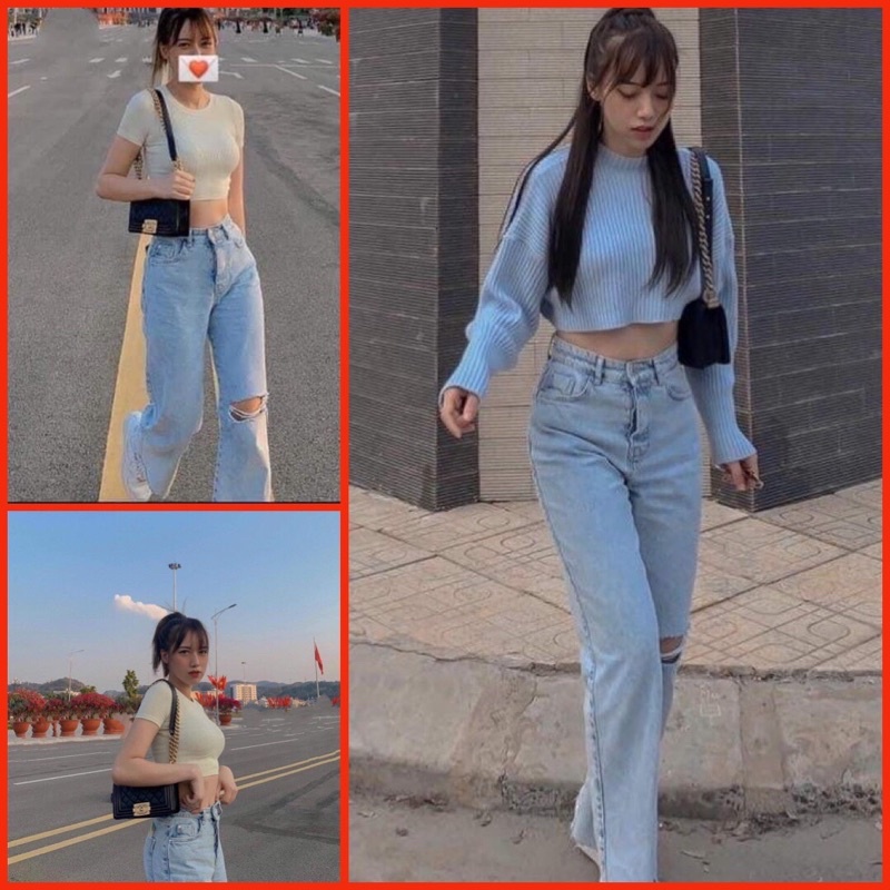🌸 Jeans suông ống rộng, cullotes cạp cao màu xanh cá tính Ulzzang 🌸