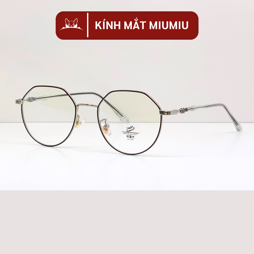 Gọng kính cận kim loại dáng nhỏ, mắt kính tròn dễ đeo với mọi khuôn mặt, kính chống ánh sáng xanh mã 62079