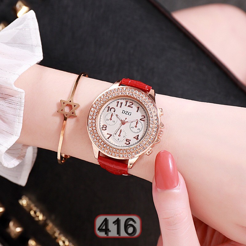 Đồng Hồ Nữ Dây Da Dzg Mặt Tròn 416 Caty Sang Chảnh Cực Hot - Hazo