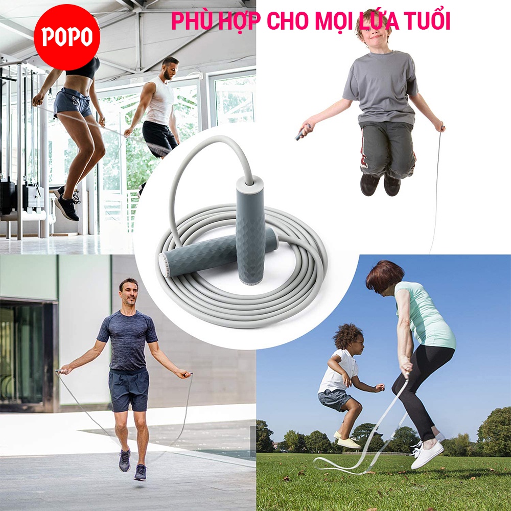 Dây nhảy thể lực rèn thể lực POPO chất liệu cao cấp tay cầm bọc silicone êm ái chống tuột khi sử dụng TS88