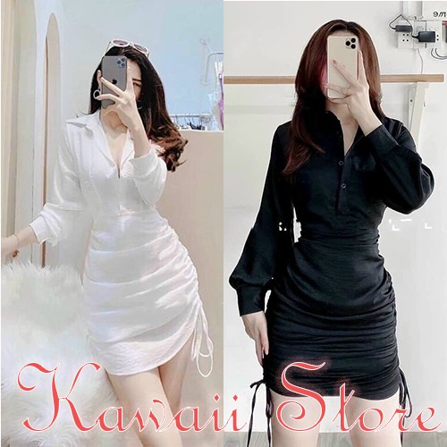 Đầm Nữ Đầm Sơ Mi Tay Dài Phối Nhúng