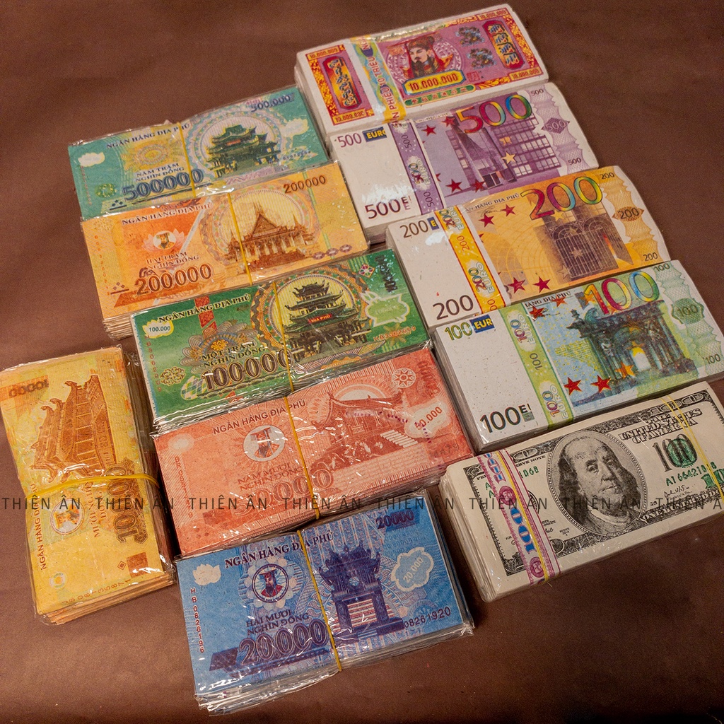 [Đồ thờ cúng] Các loại tiền cúng như tiền Việt, tiền USD, tiền Euro, tiền xu chuỗi, vàng bạc đại