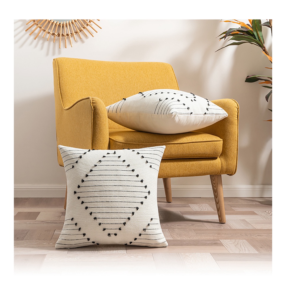 Vỏ Gối Vuông 45x45cm Bằng Cotton Phối Tua Rua Trang Trí Nhà Cửa