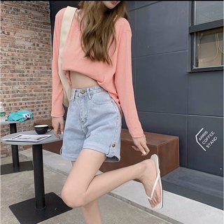 Quần short ngố jean nữ bigsize lưng cao lai lật có nút lai hàng vnxk ms49
