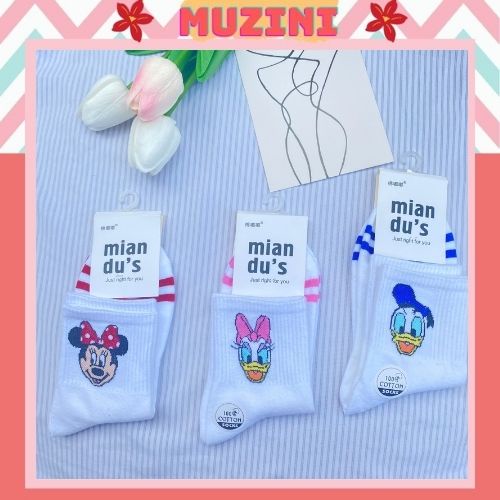 Tất trắng Muzini vớ cổ cao in họa tiết nhân vật hoạt hình cực xinh TN213