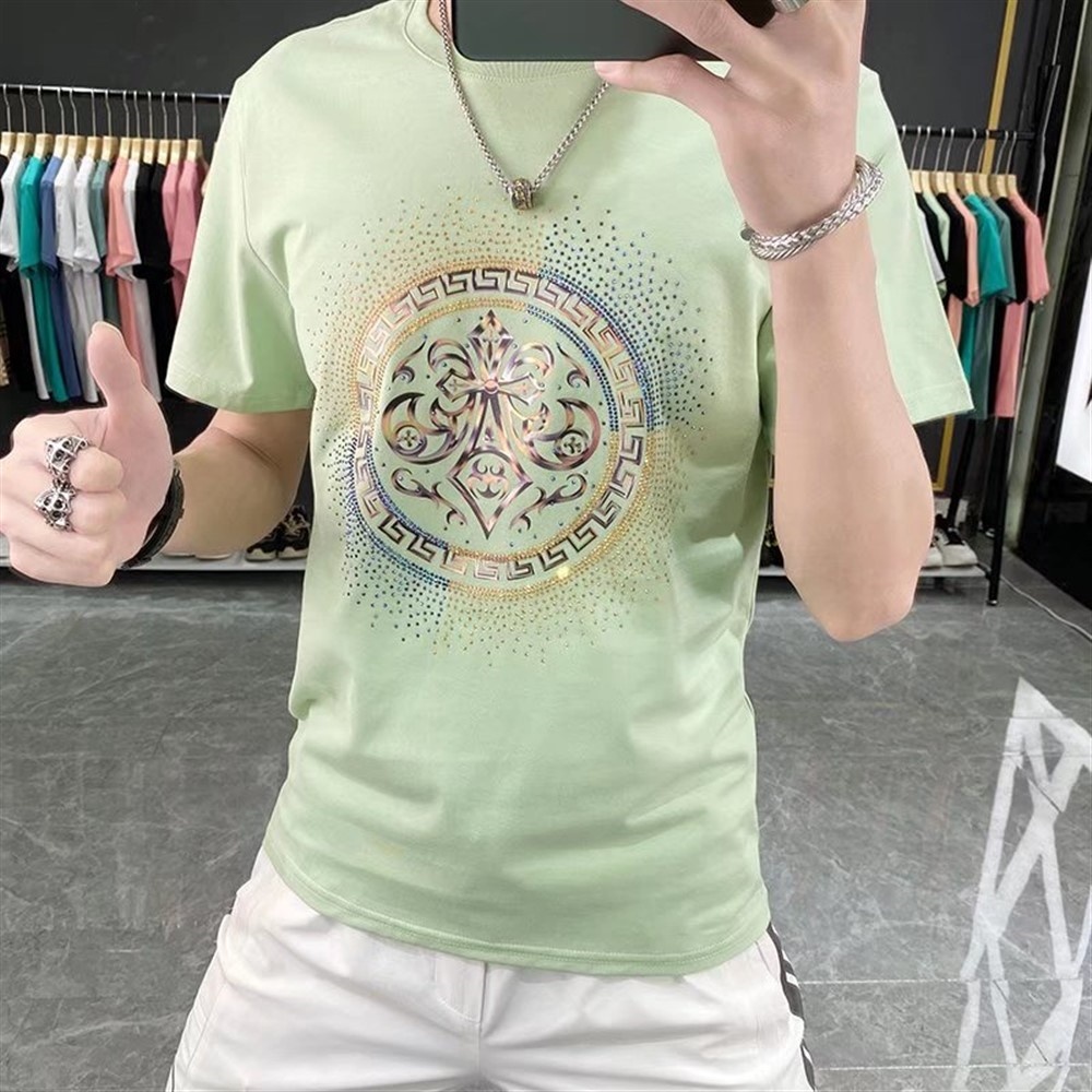 Áo Thun Tay Ngắn Cổ Tròn Đính Đá 6Ntxf Thoáng Khí Thời Trang Dự Tiệc Cho Nam