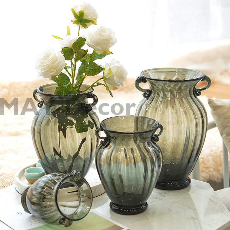 Bình Hoa Cao Cấp Decor Trang trí, Lọ Hoa Thuỷ Tinh Có Quai Sang Trọng | MAY Decor