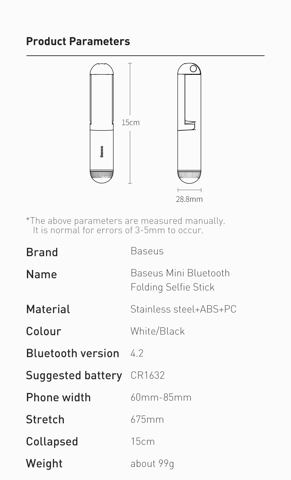 Gậy hỗ trợ chụp ảnh Baseus mini không dây Bluetooth có thể gập lại cầm tay mở rộng được cho iPhone 12 11 Pro Max Xiaomi