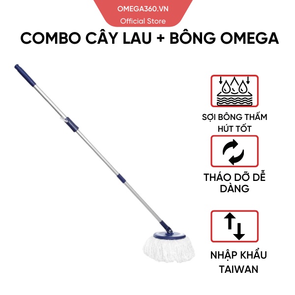 (COMBO) 1 CÂY LAU NHÀ 360 OMEGA MOP + 1 BÔNG LAU OMEGA MOP