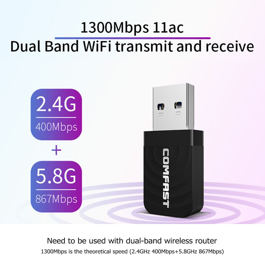 Usb Wifi Không Dây 1.13 Comfast 1300mbps 802.11 B / G / N