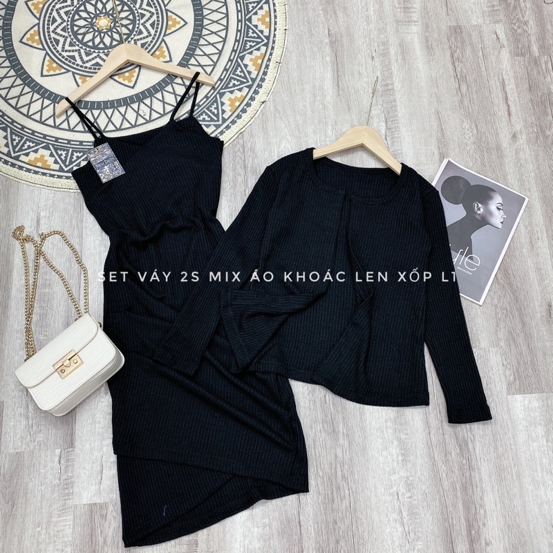 BÁN SỈ SÉT 2 MÓN VÁY+ÁO KHOÁC ĐEN CHẤT LEN XỐP NỮ | BigBuy360 - bigbuy360.vn