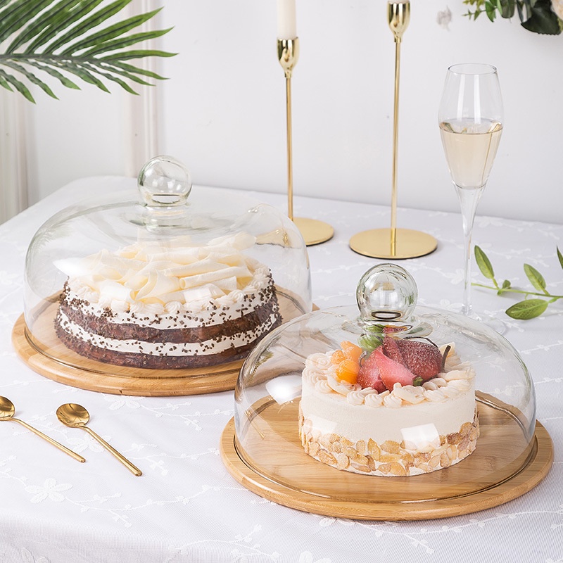Khay bánh gỗ lồng kính trang trí, kệ gỗ nắp thủy tinh chụp ảnh sản phầm