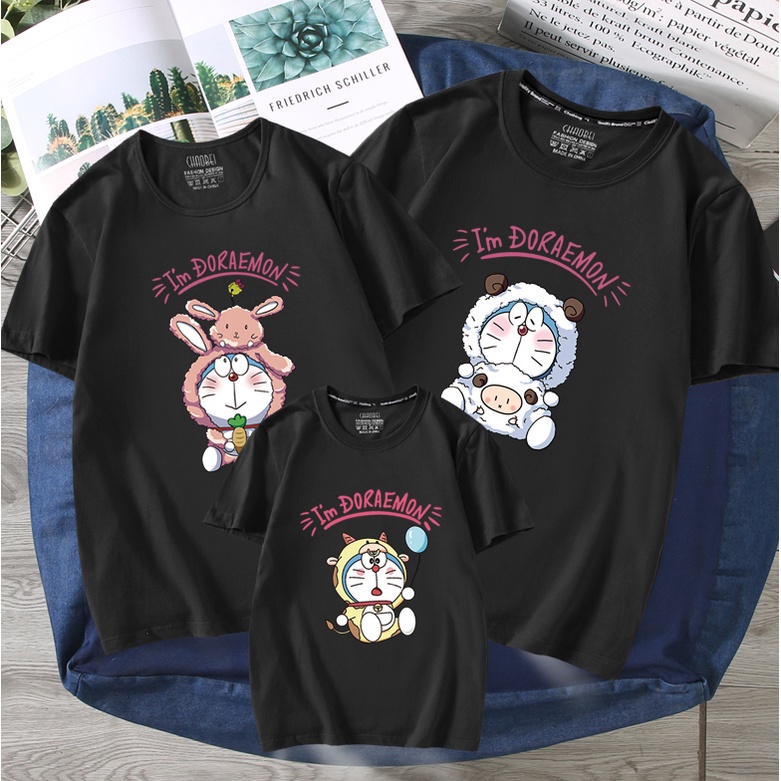 Áo Gia Đình Familylove - Mẫu Đồng Phục Gia Đình Họa Tiết Mèo Máy Doraemon Đáng Yêu Chất Liệu Cotton 100% Co Giãn