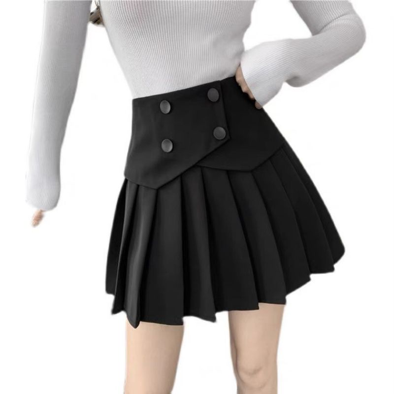 Chân váy xếp ly 4 khuy cạp cao tôn dáng 2 màu đen trắng