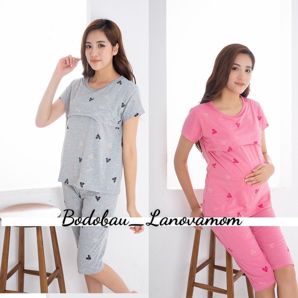 Bộ đồ bầu và sau sinh LỬNG TIM MỞ NẮP chất cotton thoáng mát kiểu dáng mới nhất BL845
