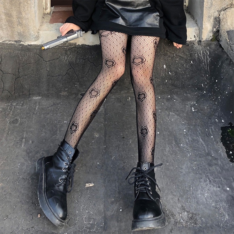 Quần tất lưới họa tiết chấm bi màu đen phong cách punk cho nữ | BigBuy360 - bigbuy360.vn