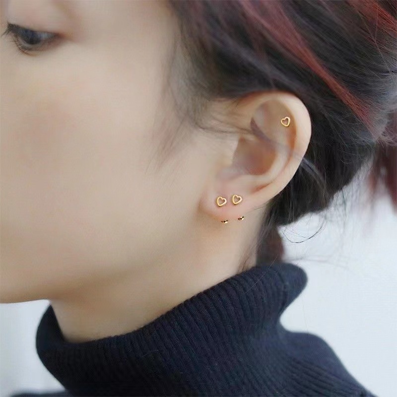 Bông Tai Bằng Thép Titan Hình Trái Tim Phong Cách Hàn Quốc Thời Trang