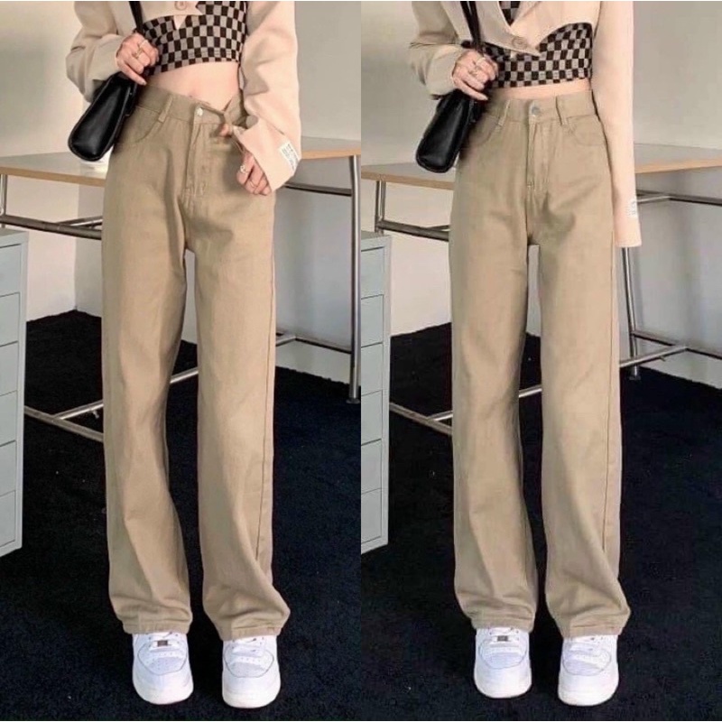Quần Kaki Jeans mềm ống suông rộng thùng form siêu xinh (Ảnh thật)