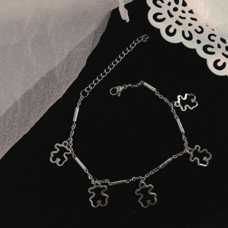 Vòng tay thép titan phối mặt hình gấu rỗng thời trang cá tính