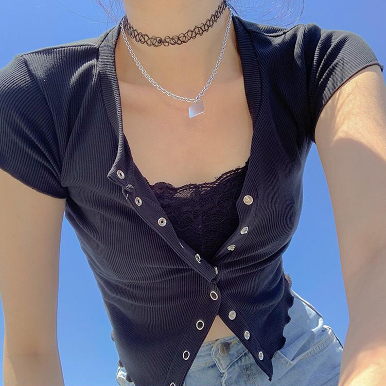 vòng cổ Hợp Kim Mạ Vàng / Bạc Mặt Vuông Thanh Lịch