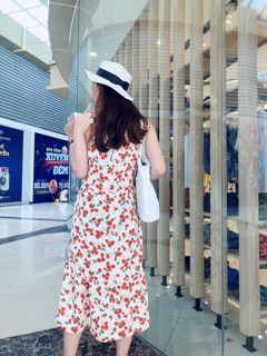 Đầm maxi hai dây bèo lai
