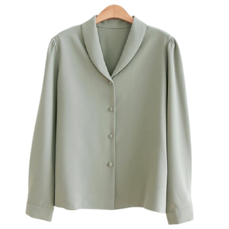 Áo sơ mi dài tay MORAN cổ bẻ cài khuy màu xanh pastel nhẹ nhàng thanh lịch style Hàn Quốc