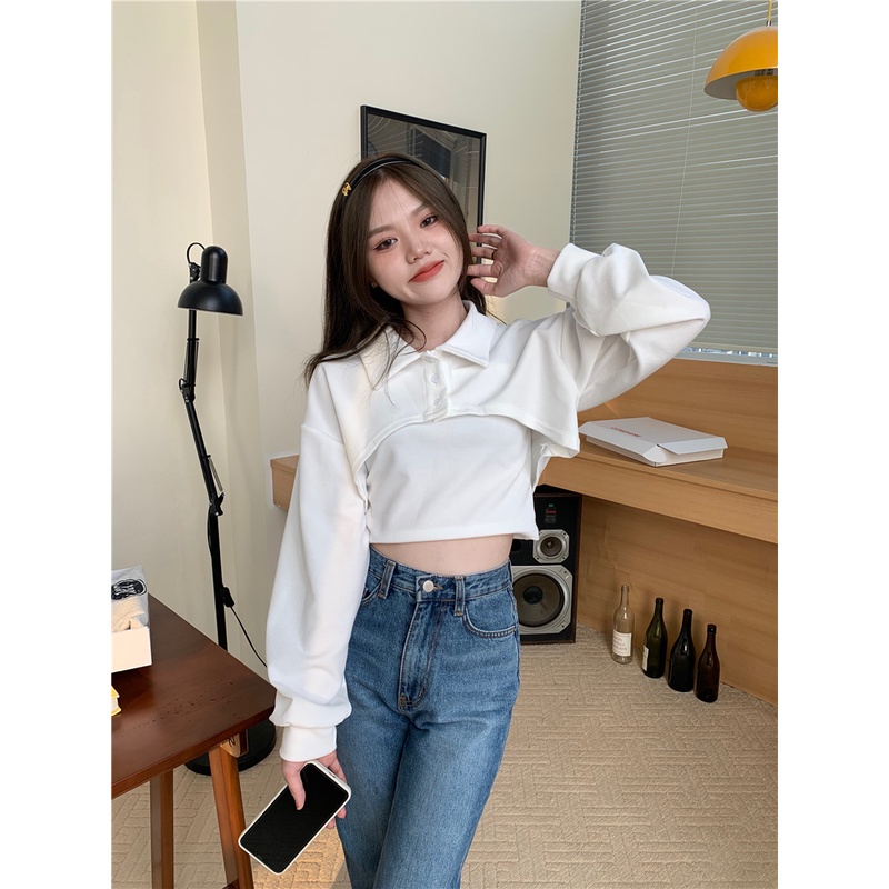 Porozi  Set áo kiểu hai dây và áo polo tay dài cổ bẻ độc đáo thời trang dành cho nữ