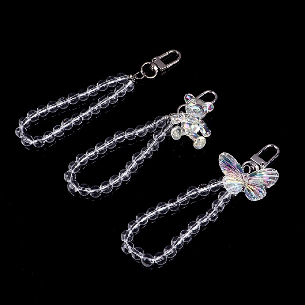 Móc Khóa Hình Gấu Trong Suốt Phối Hạt Pha Lê Lấp Lánh