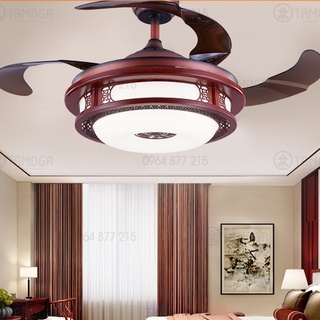 Quạt có đèn, quạt cánh gỗ trang trí phòng khách DQ 8026 + Tặng kèm khiển