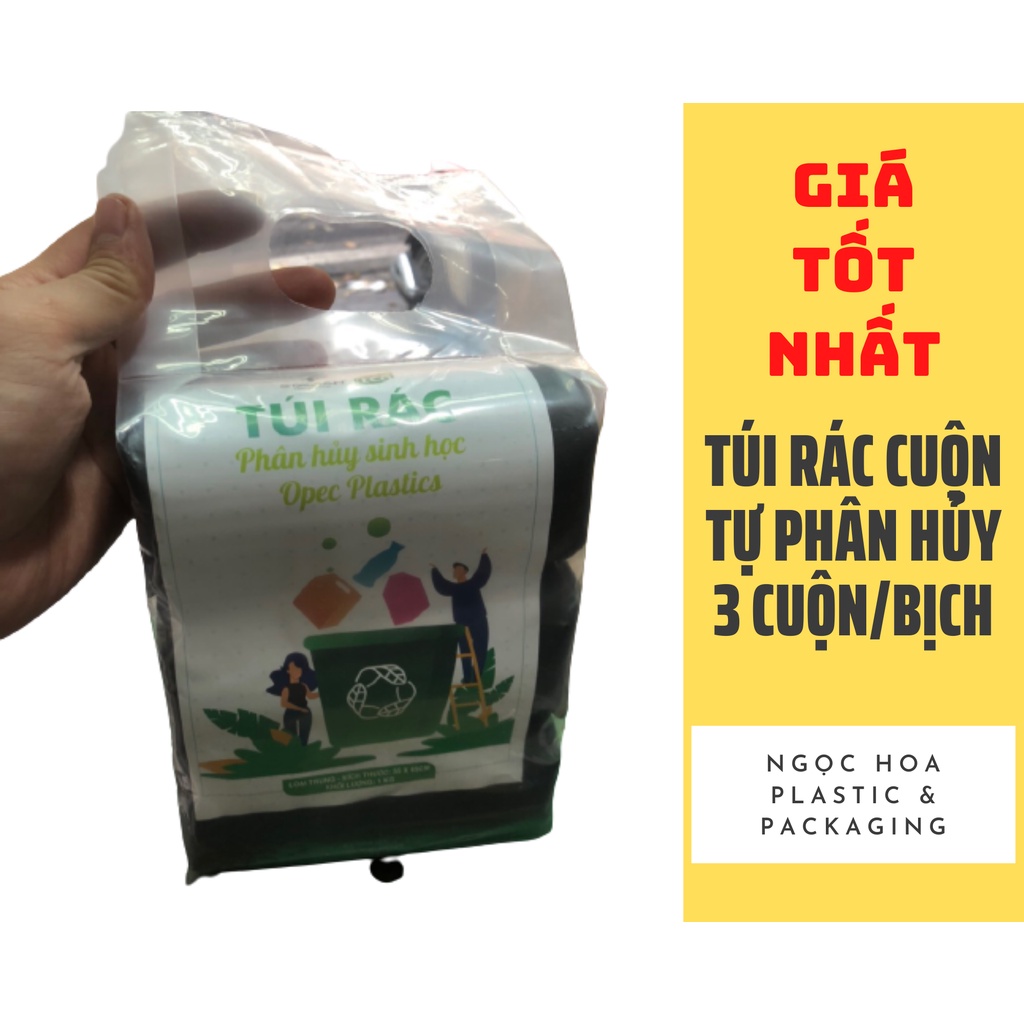 Túi rác phân hủy sinh học Opec Plastic, gói 3 cuộn / bịch