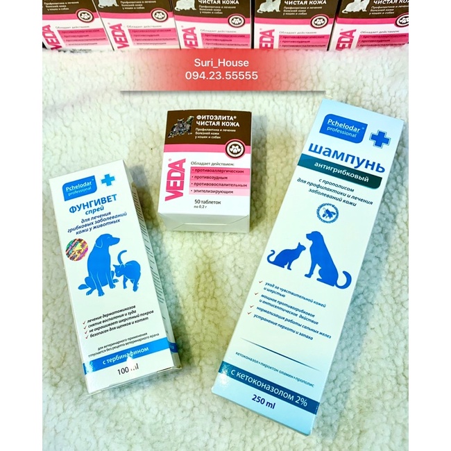 Combo chống nam da và viêm da cho chó mèo, siêu hiệu quả - nhập Nga