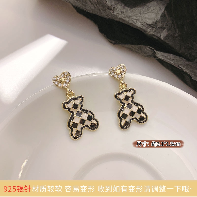 Bông Tai Mạ Bạc 2022 925 Đính Đá Hình Gấu Trắng Đen Sang Trọng