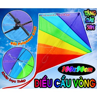 Diều 7 sắc cầu vồng lớn khung nhựa chắc chắn kích thước lớn (100x90cm) có clip bay thử