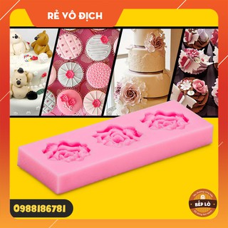 Dụng cụ làm bánh - Khuôn silicon 3D tạo hình 3 bông hoa hồng làm bánh rau câu, trang trí bánh kem