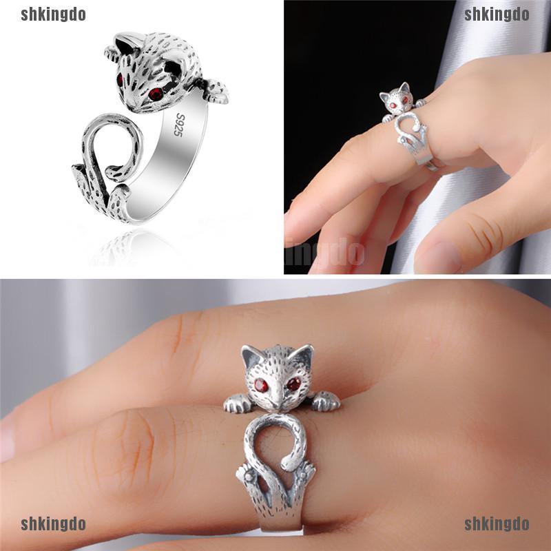 Nhẫn hình mèo đính đá phong cách Boho cổ điển thời trang