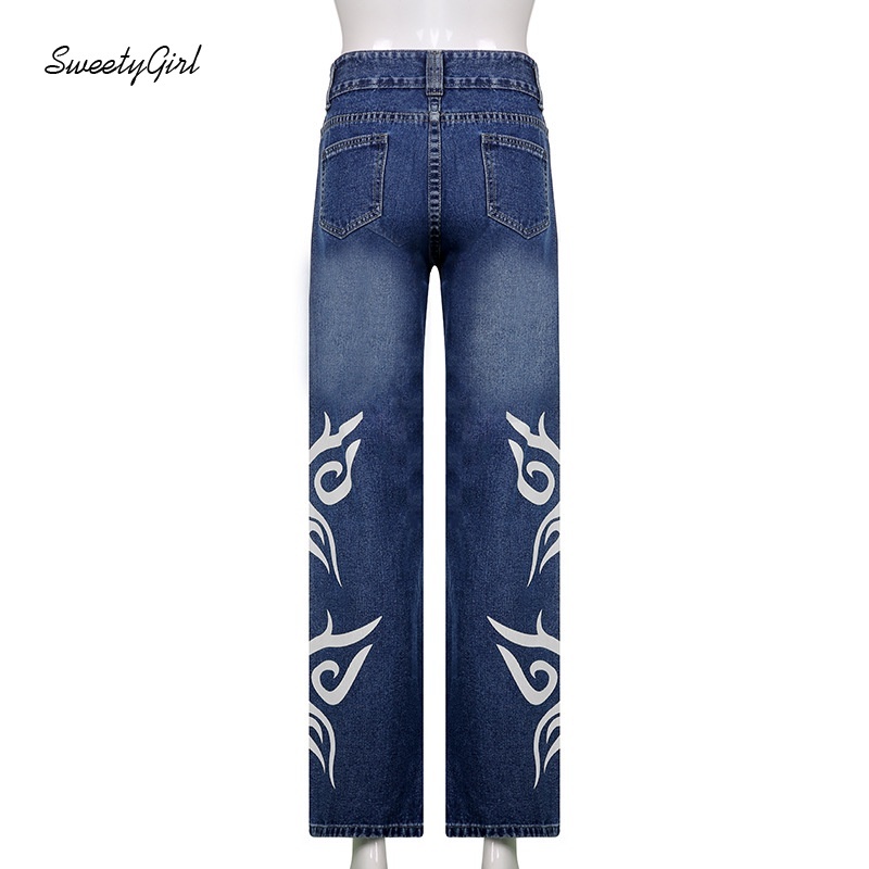 Quần Jean Dài Lưng Cao Dáng Ôm In Họa Tiết Bươm Bướm Phong Cách Retro Thời Trang Cho Nữ