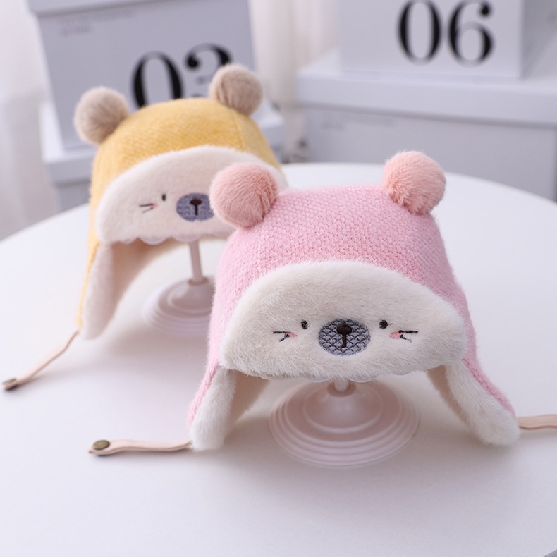 Mũ Lông Dày Giữ Ấm Tai Hình Gấu Hoạt Hình Chống Gió Mùa Đông Cho Bé 1-3 Tuổi